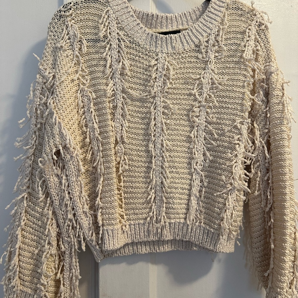 Fringed Cream Sweater
